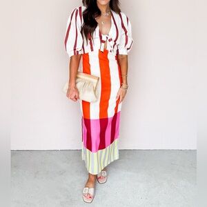 Colorblock Stripe Maxi Dress - Pink, Orange & White NWOT